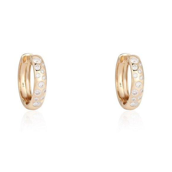 Diamond Dot 14K (or 18k upon request) Yellow Gold Huggie Hoop Earrings